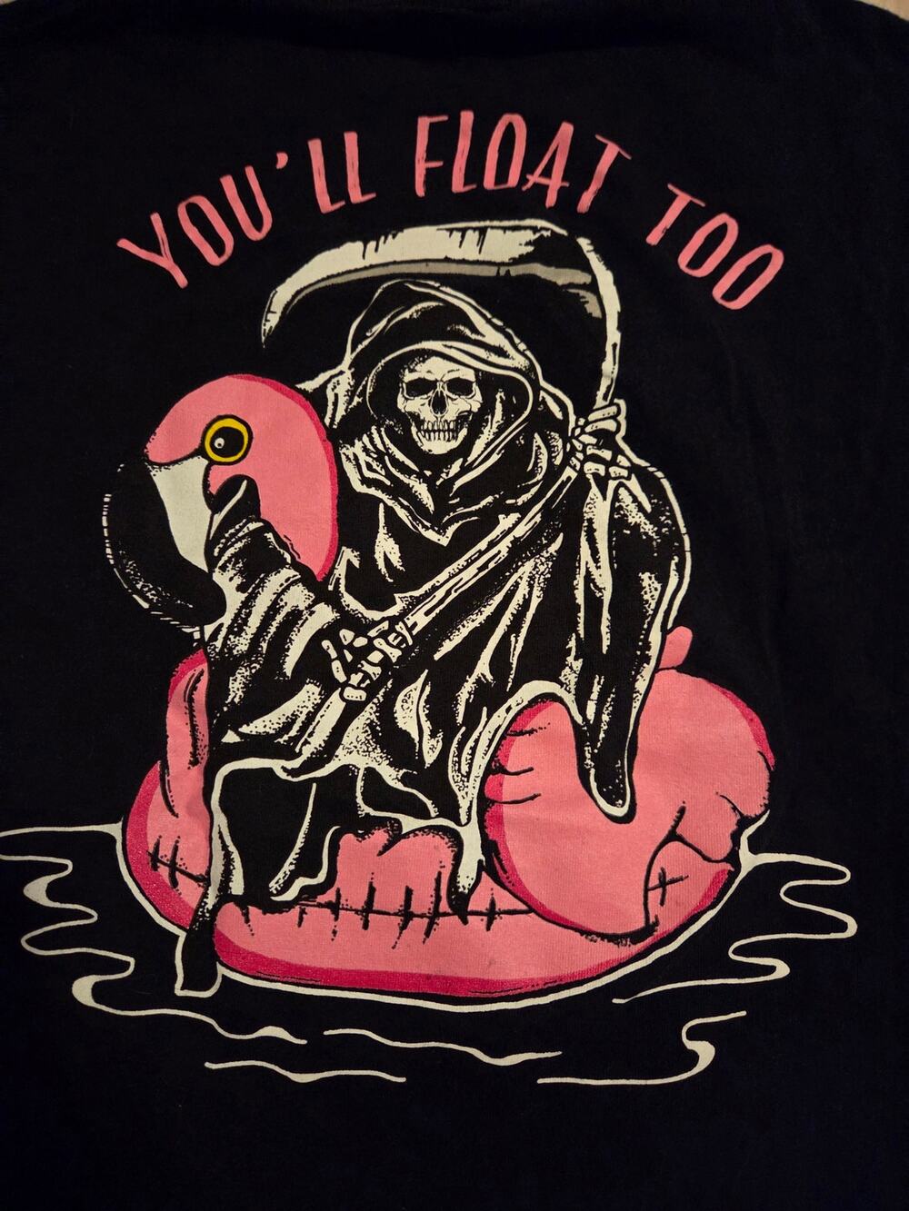 You'll Float Too Grim Reaper Flamingo Float RETROFIT Men's M Black T-Shirt